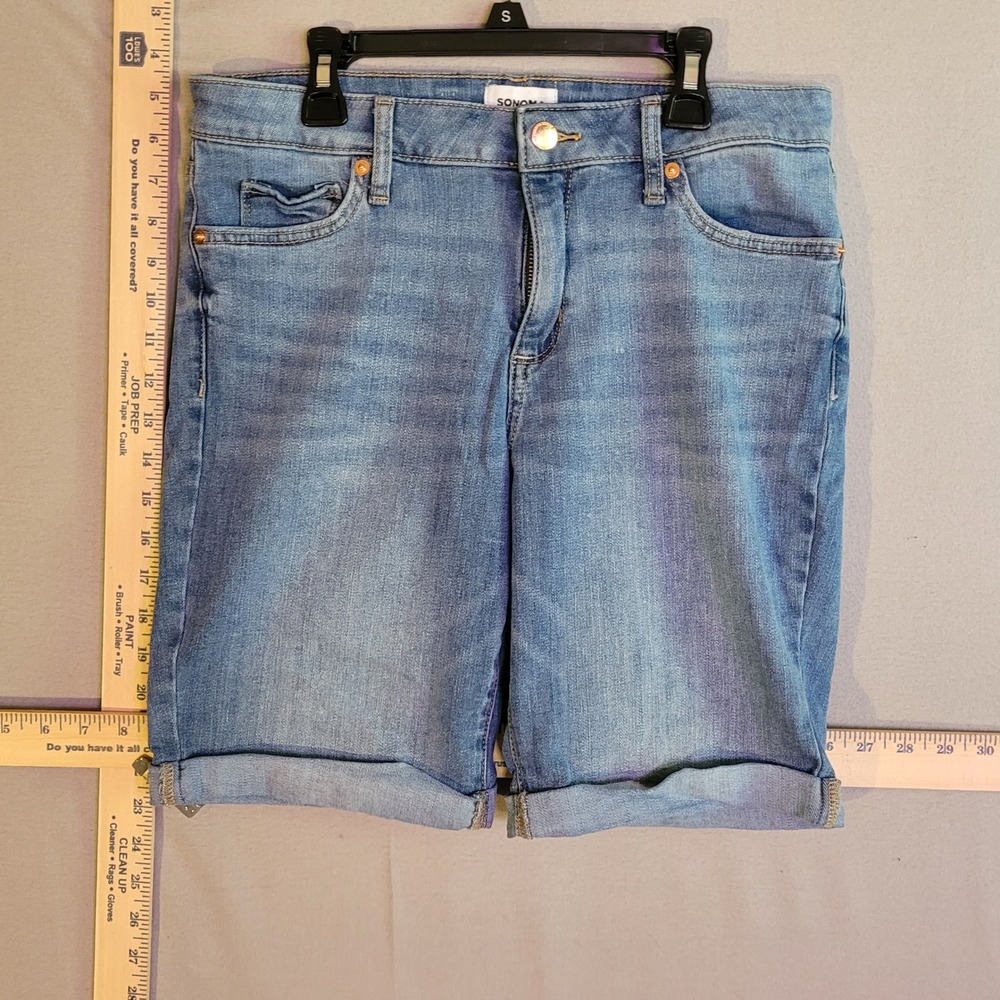Sonoma Goods For Life Women Blue Denim Bermuda Shorts Cuffed Size 10 Medium Wash